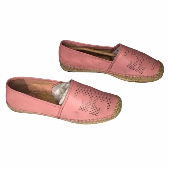 Tory Burch Perforated Logo Flat Espadrille Retro Pink 667 Size 7.5 Style 37518