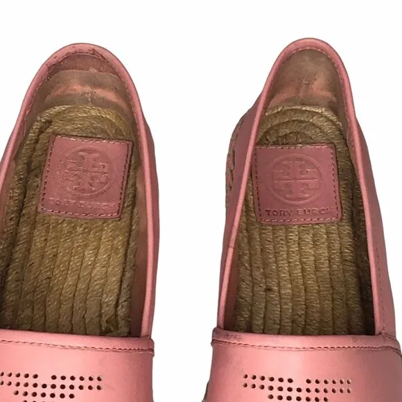 Tory Burch Perforated Logo Flat Espadrille Retro Pink 667 Size 7.5 Style 37518