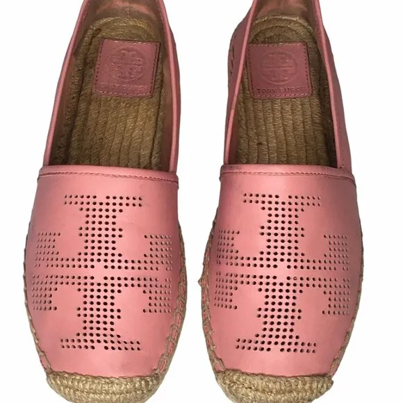 Tory Burch Perforated Logo Flat Espadrille Retro Pink 667 Size 7.5 Style 37518