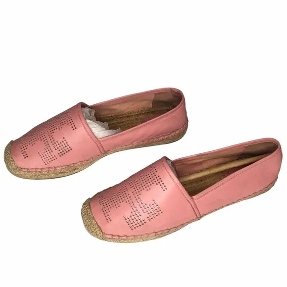 Tory Burch Perforated Logo Flat Espadrille Retro Pink 667 Size 7.5 Style 37518
