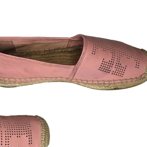 Tory Burch Perforated Logo Flat Espadrille Retro Pink 667 Size 7.5 Style 37518
