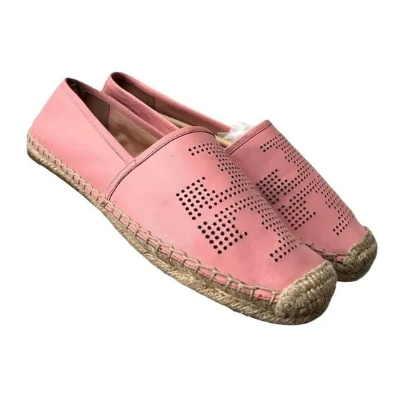 Tory Burch Perforated Logo Flat Espadrille Retro Pink 667 Size 7.5 Style 37518