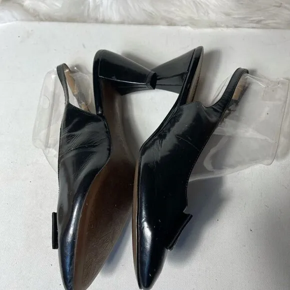 Trotters leather black sling back shoes Round toe embellished with a bow SZ11W