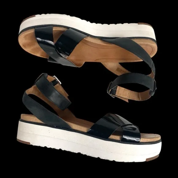 UGG Black Tipton Platform Ankle Strap Sandals 9