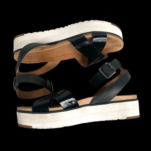 UGG Black Tipton Platform Ankle Strap Sandals 9