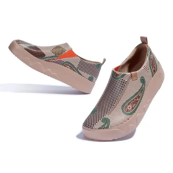 UIN Women's Walking Shoes Microfiber Comfort Sneaker (Paisley Check 2)