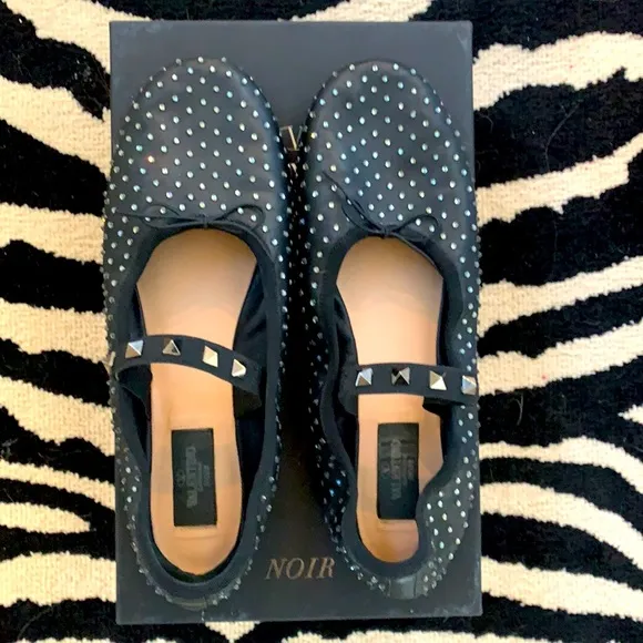 Valentino Rockstud Crystal Leather Ballerina Flat