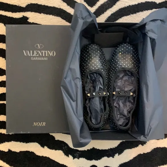 Valentino Rockstud Crystal Leather Ballerina Flat