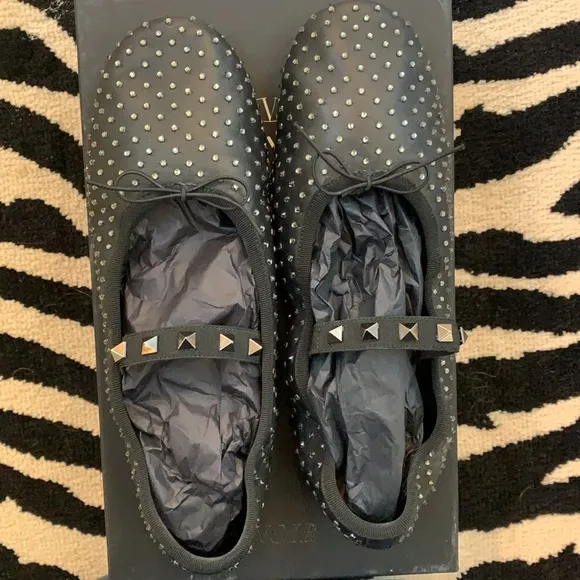 Valentino Rockstud Crystal Leather Ballerina Flat