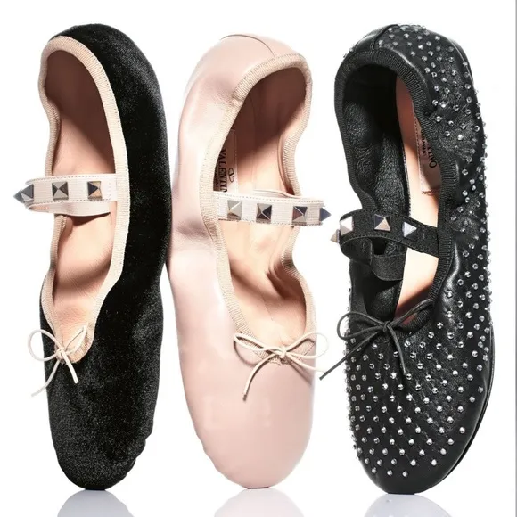 Valentino Rockstud Crystal Leather Ballerina Flat