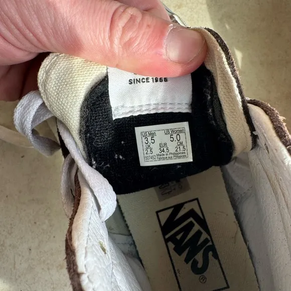 Vans Brown and White High-Top Sneakers with Signature Stripe