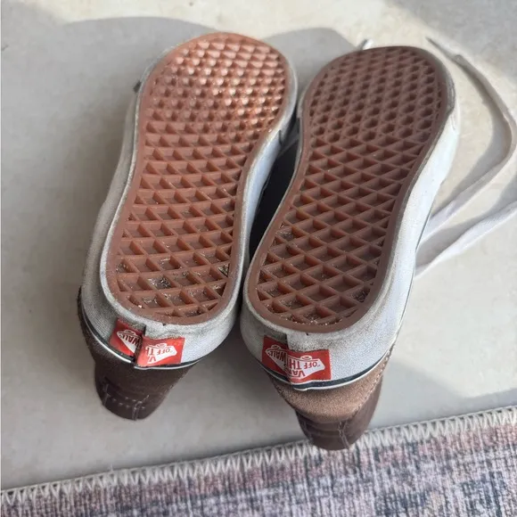 Vans Brown and White High-Top Sneakers with Signature Stripe