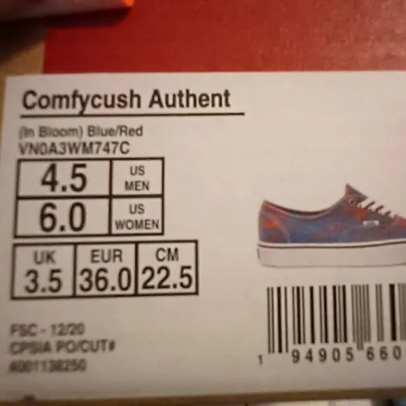 VANS Comfycush Authentic Blue Red Low Top Canvas Women’s Sneakers VN0A3WM747C
