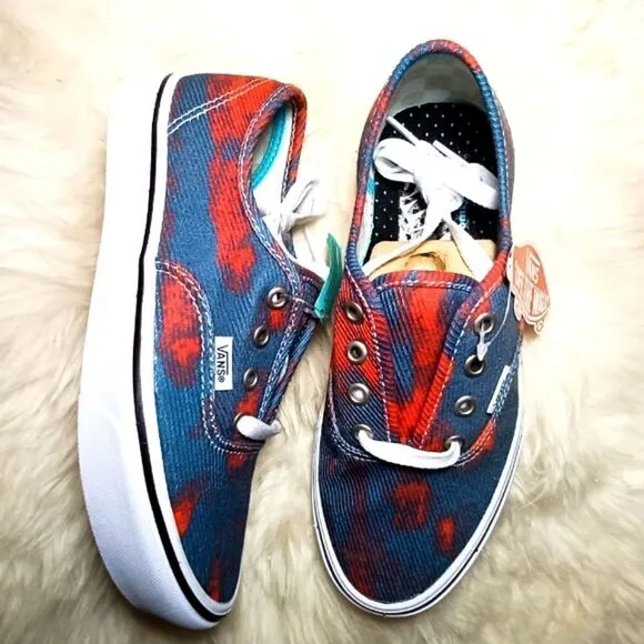 VANS Comfycush Authentic Blue Red Low Top Canvas Women’s Sneakers VN0A3WM747C