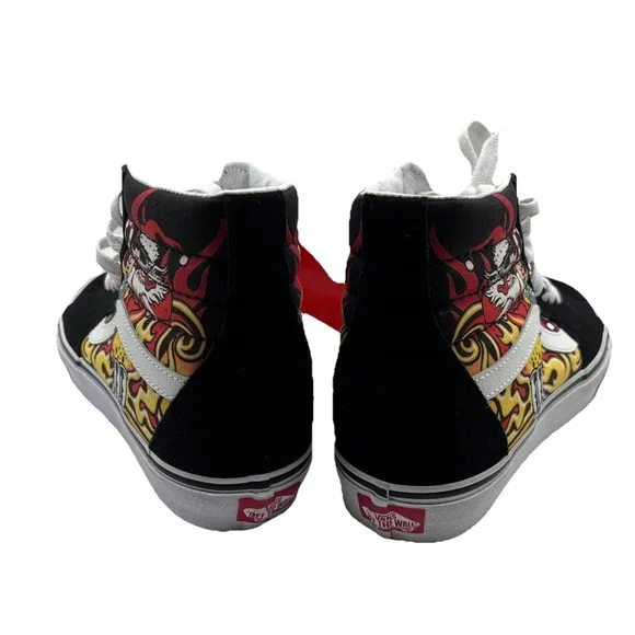 Vans Men's Sk8-Hi Santa Flame Black White Suede Canvas Skate shoes Size 9M