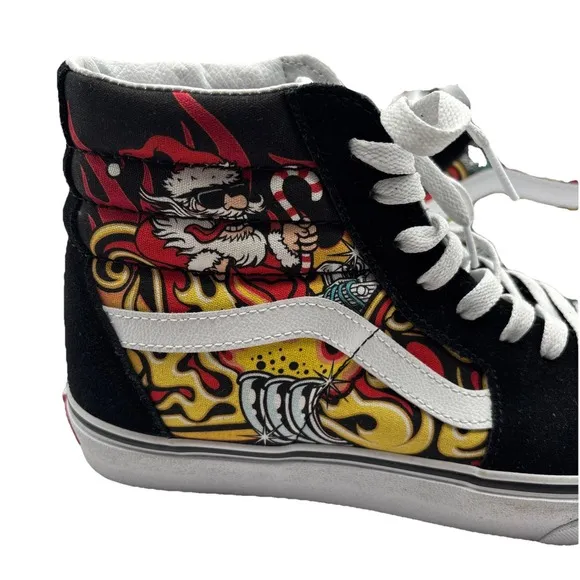 Vans Men's Sk8-Hi Santa Flame Black White Suede Canvas Skate shoes Size 9M