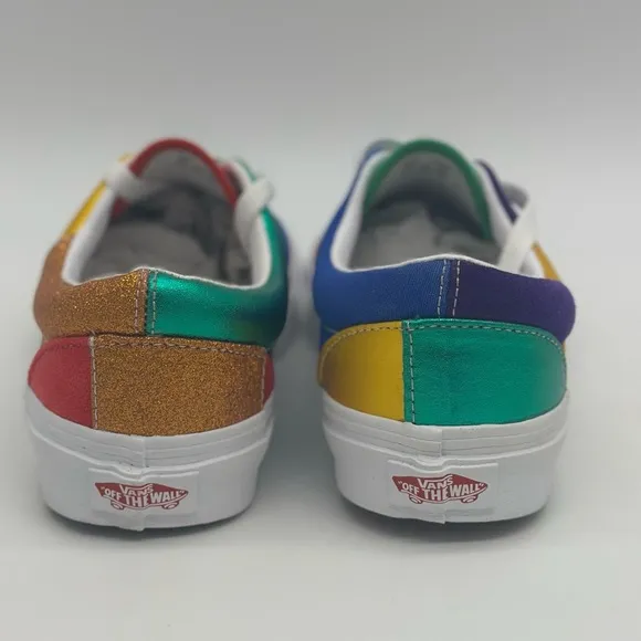 Vans Red and Blue Sneakers with Playful Patchwork Design