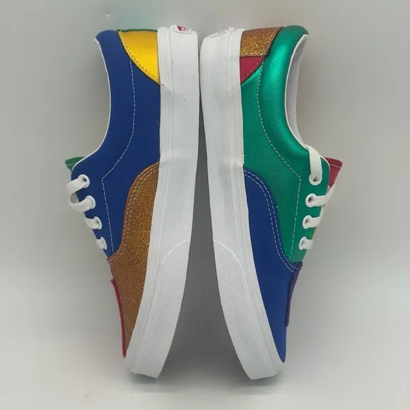Vans Red and Blue Sneakers with Playful Patchwork Design