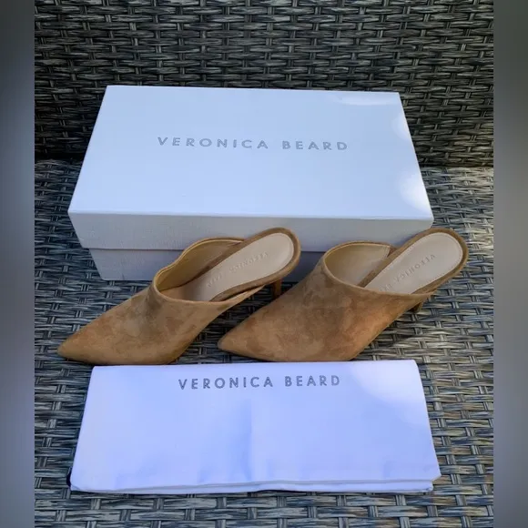 Veronica Beard Pointy Toe Lisa Suede Mule Sandals in Latte, Size 6, NEW