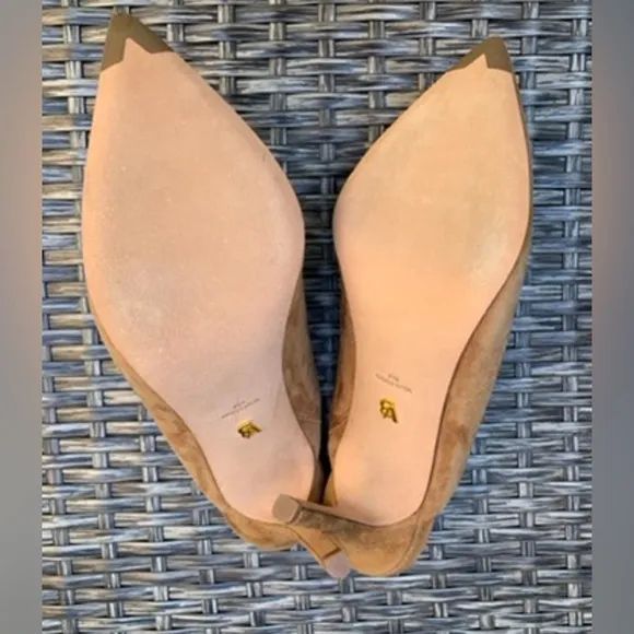 Veronica Beard Pointy Toe Lisa Suede Mule Sandals in Latte, Size 6, NEW