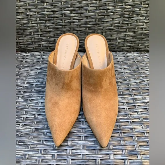 Veronica Beard Pointy Toe Lisa Suede Mule Sandals in Latte, Size 6, NEW