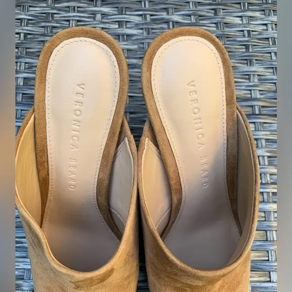 Veronica Beard Pointy Toe Lisa Suede Mule Sandals in Latte, Size 6, NEW