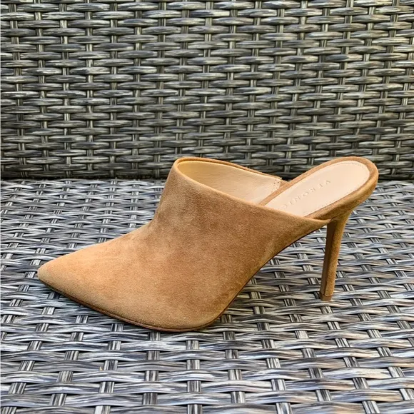 Veronica Beard Pointy Toe Lisa Suede Mule Sandals in Latte, Size 6, NEW