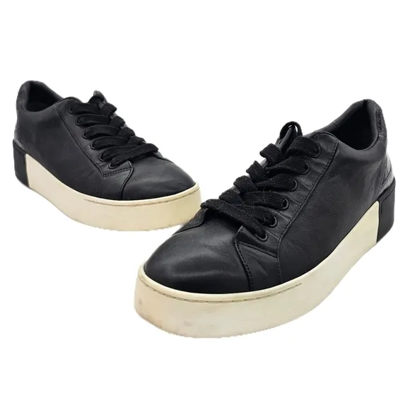 Vince Benfield Black Leather Platform Sneakers Women's Sz 7.5 M WO