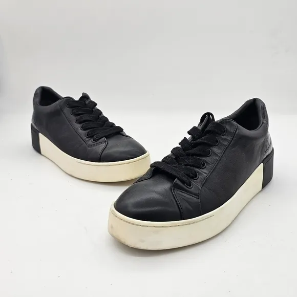 Vince Benfield Black Leather Platform Sneakers Women's Sz 7.5 M WO