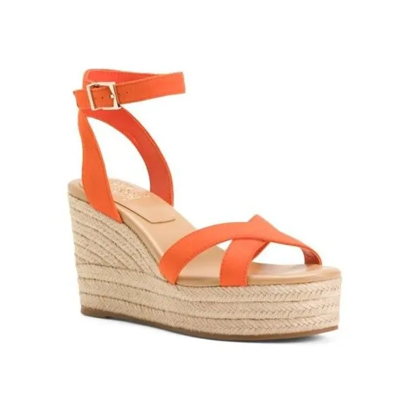 Vince Camuto Womens Orange Suede Espadrille Platform Wedge Sandals Sz 9 NIB