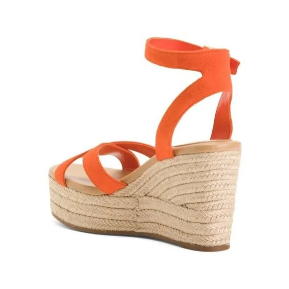 Vince Camuto Womens Orange Suede Espadrille Platform Wedge Sandals Sz 9 NIB