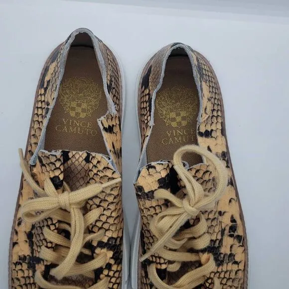 Vince Camuto Women Shoes Lace Up Sneaker Raiza Animal Brown Print Size 9