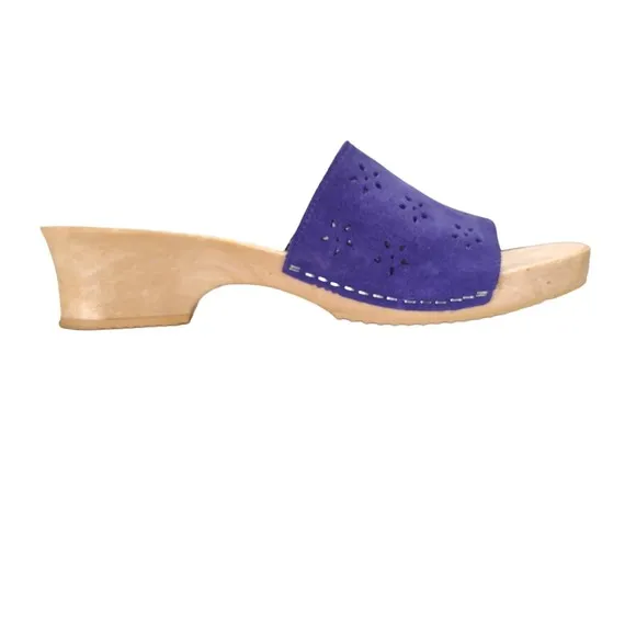 Vintage 80s 90s Purple Suede Clogs Sandals Size 8 Low Heel Shoes Made in Italy