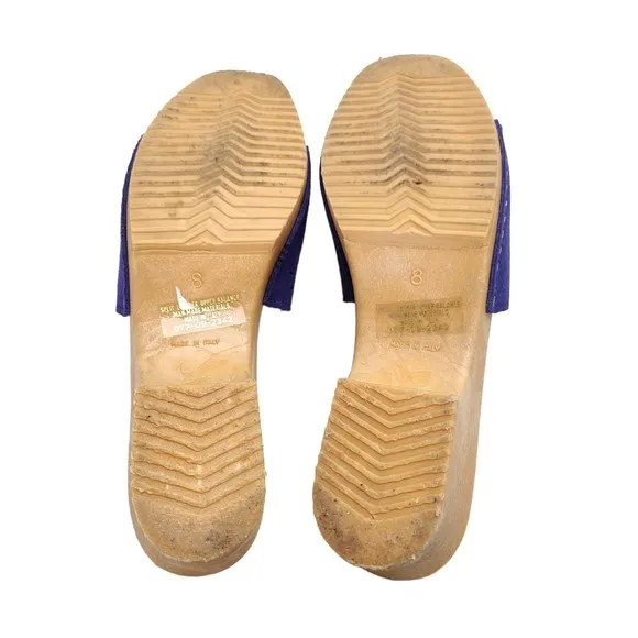 Vintage 80s 90s Purple Suede Clogs Sandals Size 8 Low Heel Shoes Made in Italy