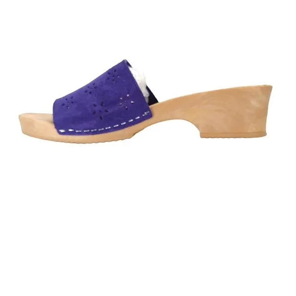 Vintage 80s 90s Purple Suede Clogs Sandals Size 8 Low Heel Shoes Made in Italy