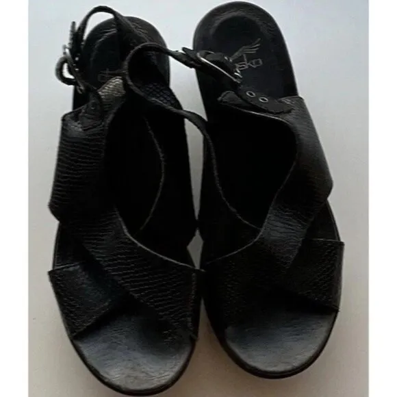 Vintage Dansko Womens Black Lizard Leather Women’s Sz 5.5 Sling Back Sandals