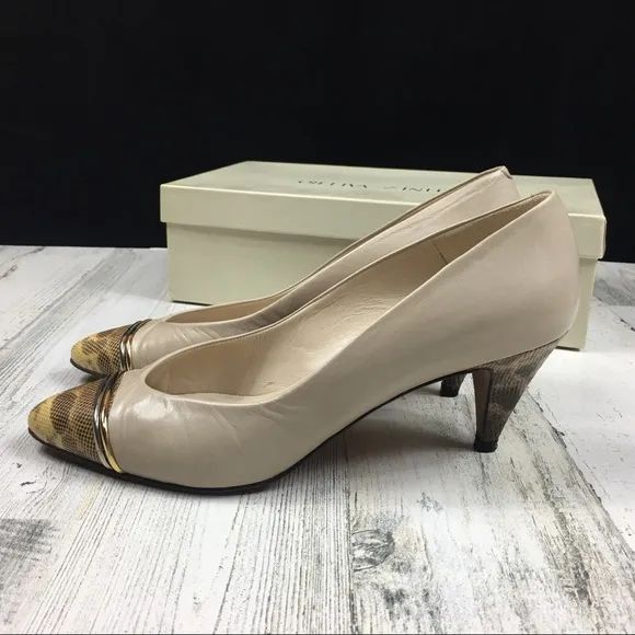 Vintage Martinez Valero Snakeskin Cap Toe Heels