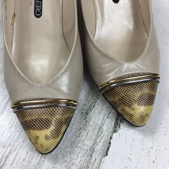Vintage Martinez Valero Snakeskin Cap Toe Heels
