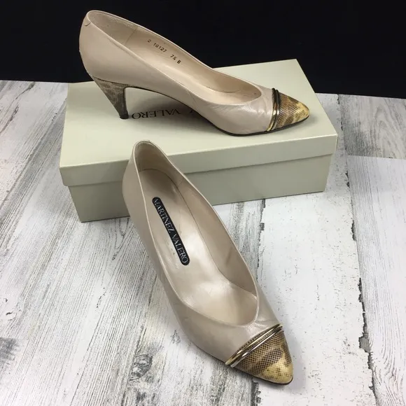 Vintage Martinez Valero Snakeskin Cap Toe Heels