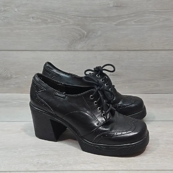 Vintage MUDD Women's Black Leather Shoes Platform Heels Clog Shoes Sz 8