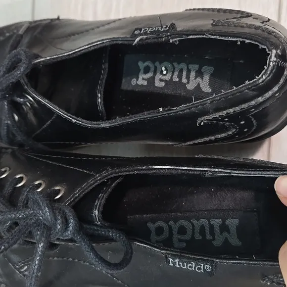 Vintage MUDD Women's Black Leather Shoes Platform Heels Clog Shoes Sz 8