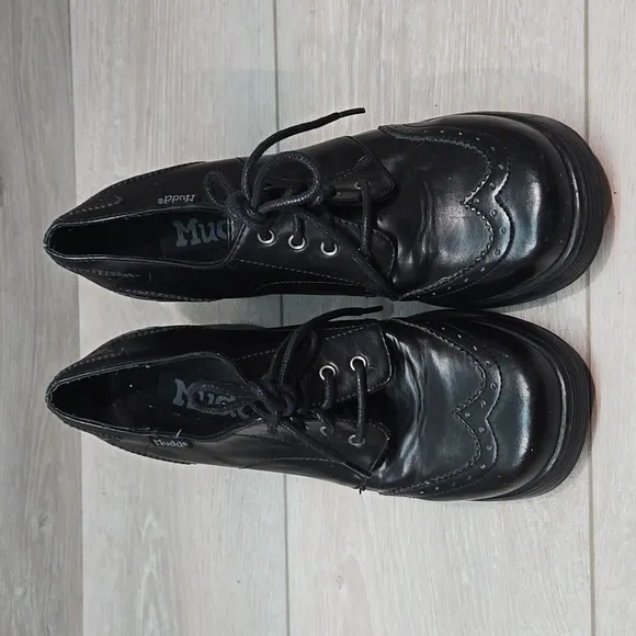 Vintage MUDD Women's Black Leather Shoes Platform Heels Clog Shoes Sz 8