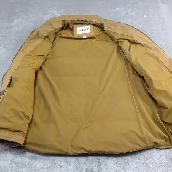 Vintage Orvis Downtek Waxed Coton Goose Puffer Vest Brown Green Mens Sz L