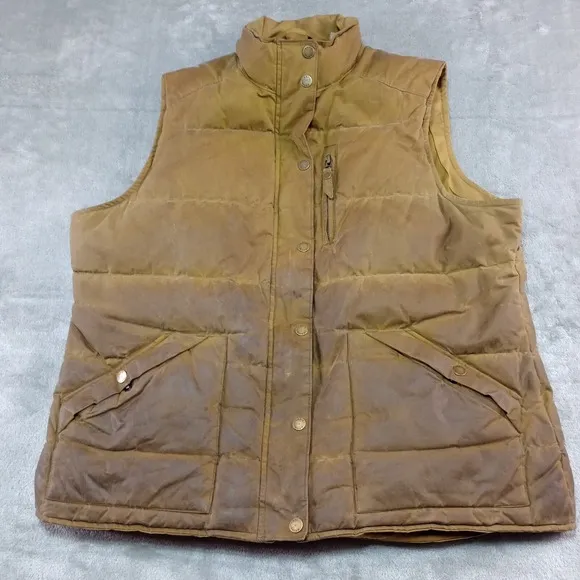 Vintage Orvis Downtek Waxed Coton Goose Puffer Vest Brown Green Mens Sz L