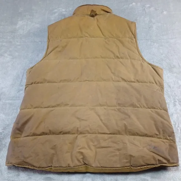Vintage Orvis Downtek Waxed Coton Goose Puffer Vest Brown Green Mens Sz L