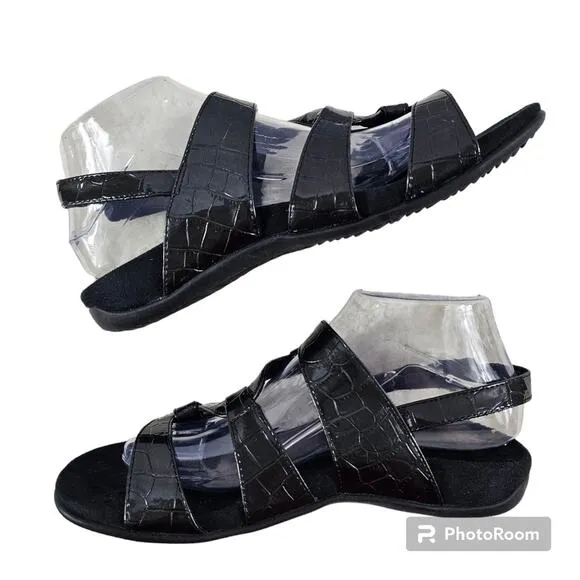 Vionic 342 Paros Black Patent Leather Croc Strappy Sandal Women's Size 8