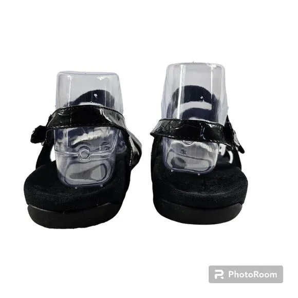 Vionic 342 Paros Black Patent Leather Croc Strappy Sandal Women's Size 8