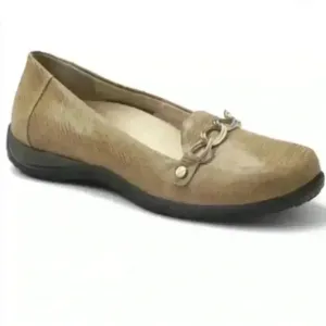 Vionic Beige Leather Chain Loafers Women’s 7 | Orthaheel Comfort Flats