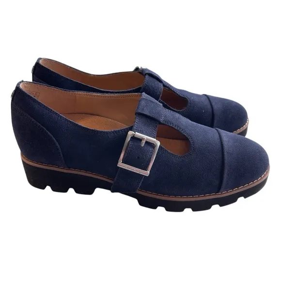 Vionic Carmen T-Strap Navy Blazer Suede Leather Loafers 6.5