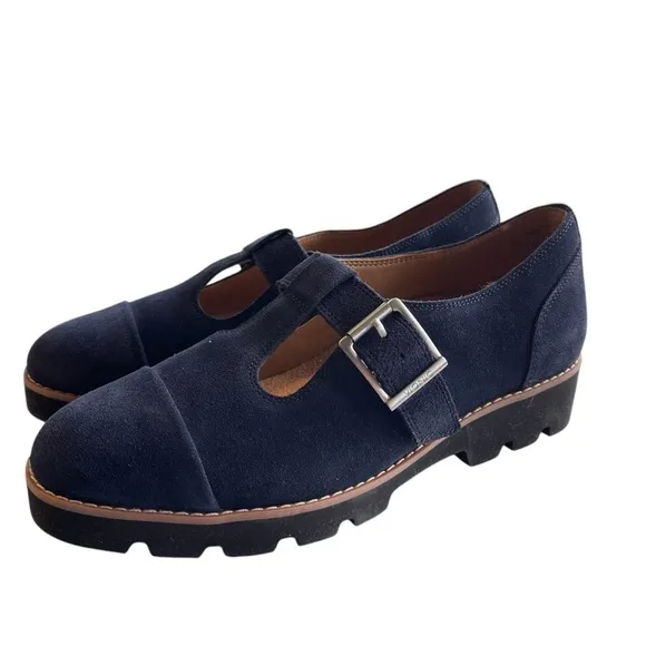 Vionic Carmen T-Strap Navy Blazer Suede Leather Loafers 6.5